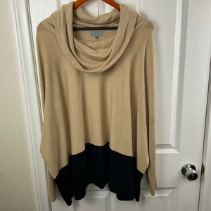 Joseph A. Women’s Tan and Black Oversized Cowl Neck Sweater Rayon Blend, Size L